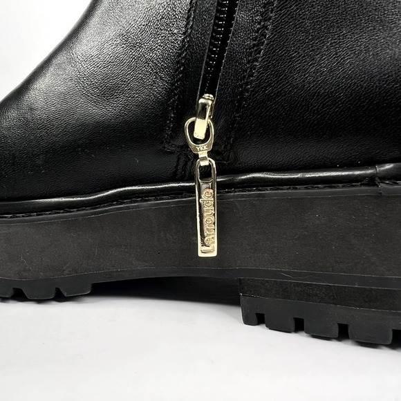 Larroude Hailey Faux Fur Lined Platform Bootie Ankle Boot Black Leather Square - Picture 8 of 10